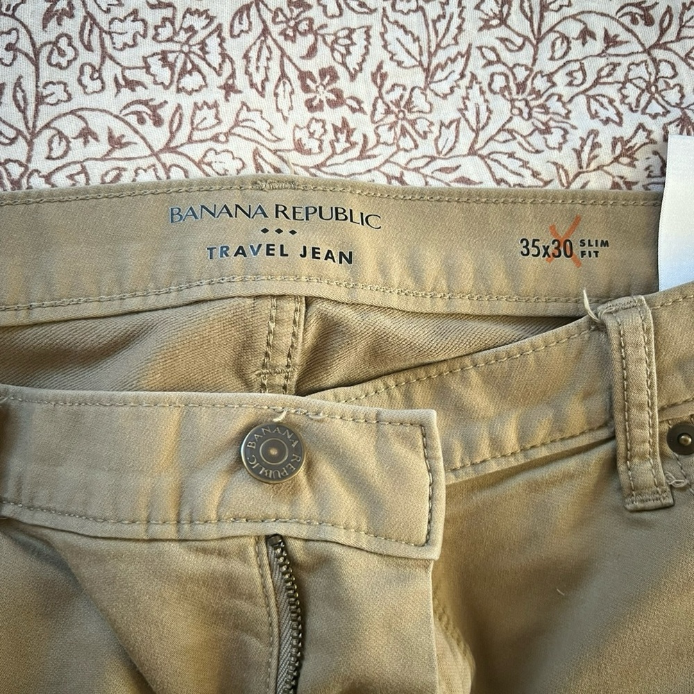 Banana Republic Men's Tan Travel Jeans- hemmed to 28.5”